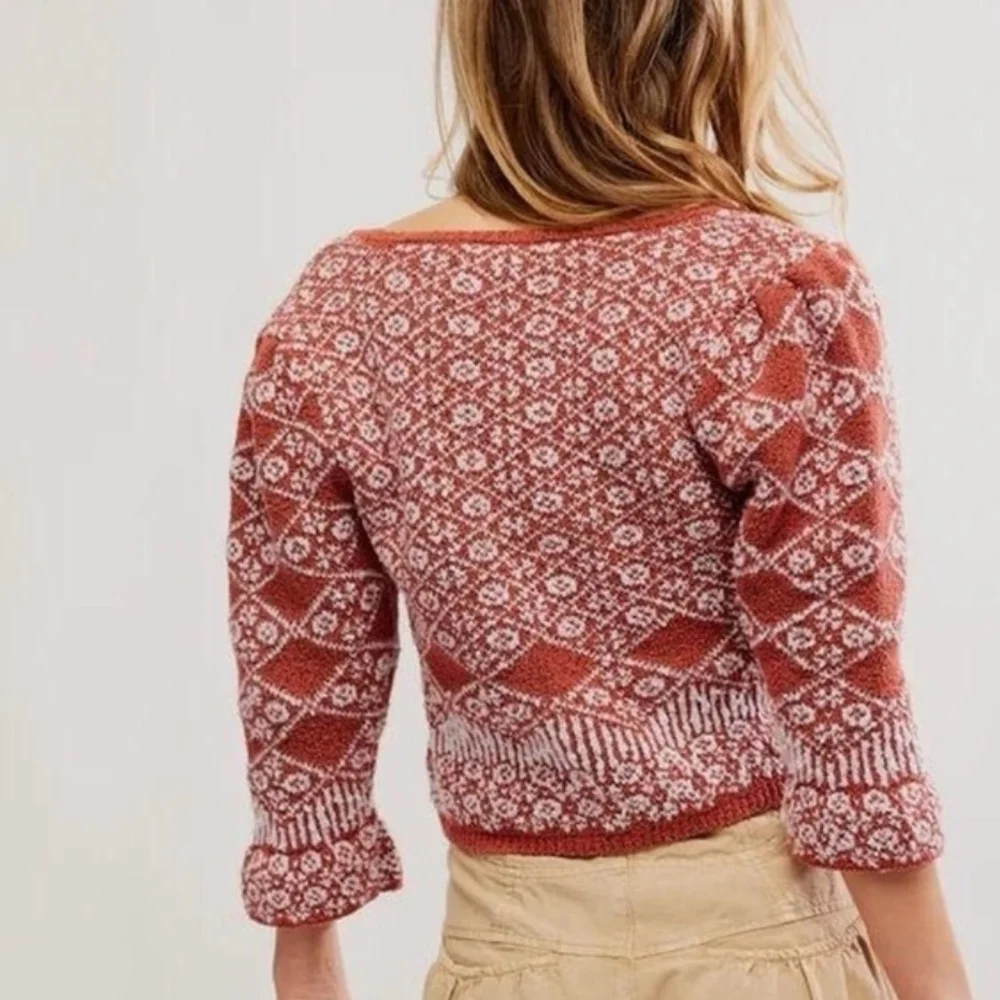 NEW Free People Geo Floral Cropped Cardigan In Terracotta - M, L